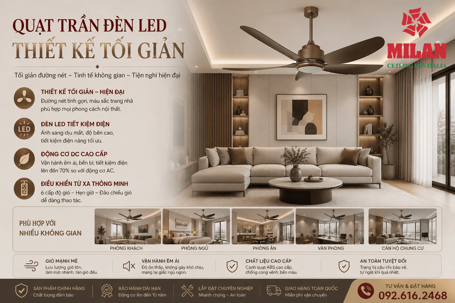 quạt trần đèn thiết kế tối giản